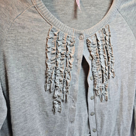 Juniors Rue21 Gray Ruffle Button-Front Cardigan M - Picture 2 of 6